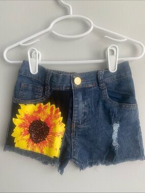 Amazon Dark Blue Denim Shorts with Yellow Sunflower Patch